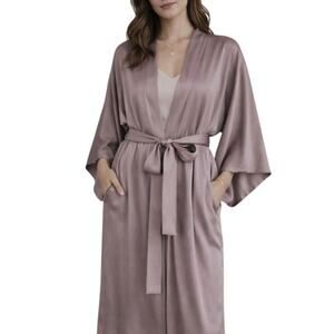 NWT Zara Silk Kimono Belted Robe Dressing Gown S/M Taupe Elegant Quiet Luxury